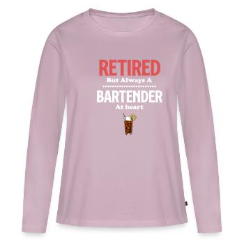 Retraité, mais barman dans l’âme - T-shirt manches longues Premium bio Femme - rose poudré - Devant - Julia (174cm)