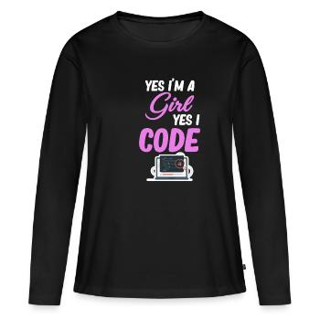 Oui, je suis une fille, oui, je code - T-shirt manches longues Premium bio Femme - noir - Devant - Julia (174cm)