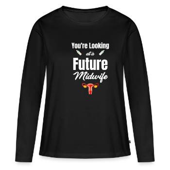 Sie Sind Auf Der Suche Nach Einer Zukünftigen - Frauen Premium Bio Langarmshirt - Schwarz - Vorne - Julia (174cm)