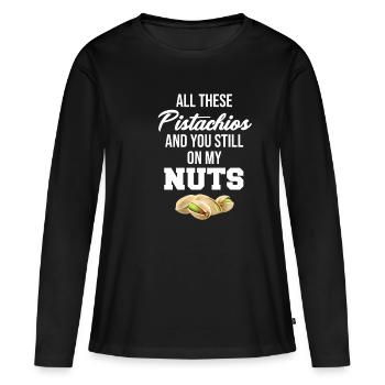 Toutes ces pistaches et tu es toujours sur mon - T-shirt manches longues Premium bio Femme - noir - Devant - Julia (174cm)