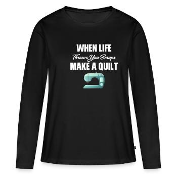 Wenn Das Leben Dir Fetzen Zuwirft, Mach Einen - Frauen Premium Bio Langarmshirt - Schwarz - Vorne - Julia (174cm)