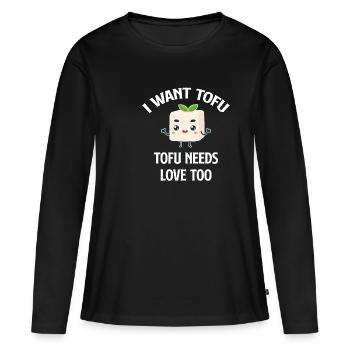 Je veux du tofu Le tofu a aussi besoin d’amour Tempeh Miso asiatique - T-shirt manches longues Premium bio Femme - noir - Devant - Julia (174cm)