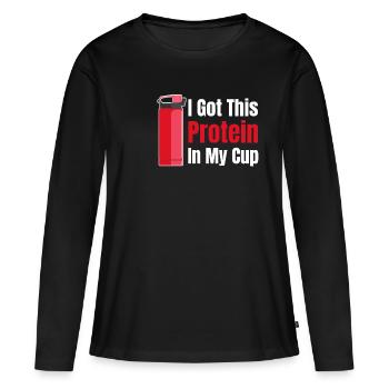 J'ai cette protéine dans ma tasse - T-shirt manches longues Premium bio Femme - noir - Devant - Julia (174cm)