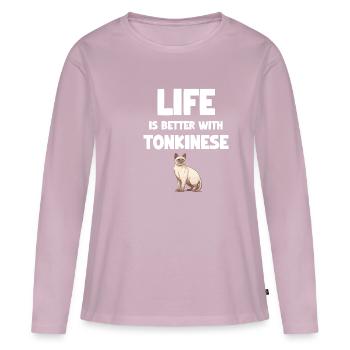 La vie est meilleure avec la poupée de chiffon tonkinoise - T-shirt manches longues Premium bio Femme - rose poudré - Devant - Julia (174cm)