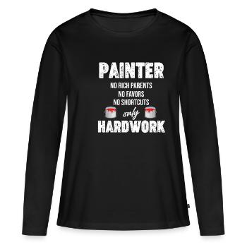 Peintres Pas de parents riches Pas de faveurs - T-shirt manches longues Premium bio Femme - noir - Devant - Julia (174cm)