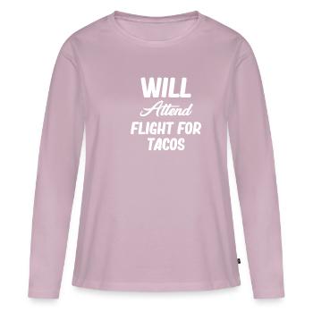 Assistera à Flight For Tacos Funny Flight - T-shirt manches longues Premium bio Femme - rose poudré - Devant - Julia (174cm)