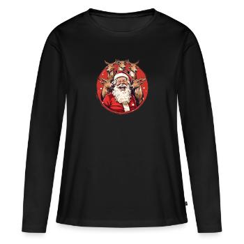 Singender Weihnachtsmann mit Rentieren - Frauen Premium Bio Langarmshirt - Schwarz - Vorne - Julia (174cm)