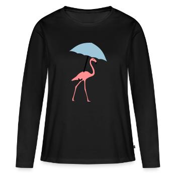 Flamingo, parapluie ou parasol - T-shirt manches longues Premium bio Femme - noir - Devant - Julia (174cm)