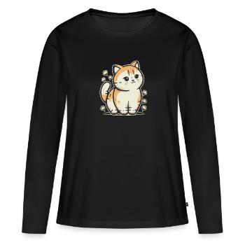 Chat mignon debout dans la conception de manga - T-shirt manches longues Premium bio Femme - noir - Devant - Julia (174cm)