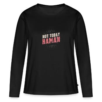 Pas aujourd’hui Haman Pourim Judaïsme - T-shirt manches longues Premium bio Femme - noir - Devant - Julia (174cm)