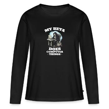 Mein Beta macht Computerdinge Programmierer - Frauen Premium Bio Langarmshirt - Schwarz - Vorne - Julia (174cm)