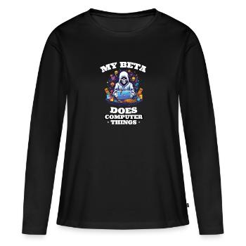 Mein Beta macht Computerdinge Programmierer - Frauen Premium Bio Langarmshirt - Schwarz - Vorne - Julia (174cm)