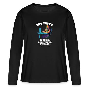 Mein Beta macht Computerdinge Programmierer - Frauen Premium Bio Langarmshirt - Schwarz - Vorne - Julia (174cm)