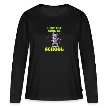 J’ai mis la fraîcheur dans School Boy Girl - T-shirt manches longues Premium bio Femme - noir - Devant - Julia (174cm)