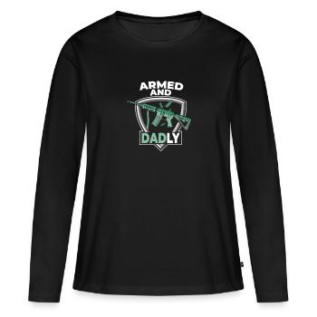 Bewaffnet und väterlich Lustige väterliche Väter - Frauen Premium Bio Langarmshirt - Schwarz - Vorne - Julia (174cm)
