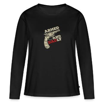 Bewaffnet und väterlich Lustige väterliche Väter - Frauen Premium Bio Langarmshirt - Schwarz - Vorne - Julia (174cm)
