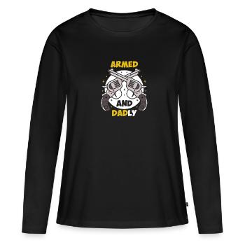 Bewaffnet und väterlich Lustige väterliche Väter - Frauen Premium Bio Langarmshirt - Schwarz - Vorne - Julia (174cm)