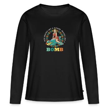 Pas fragile comme une fleur, mais un - T-shirt manches longues Premium bio Femme - noir - Devant - Julia (174cm)