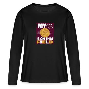 Mein Herz Ist Auf Dem Fußballplatz Fußball-Vibes - Frauen Premium Bio Langarmshirt - Schwarz - Vorne - Julia (174cm)