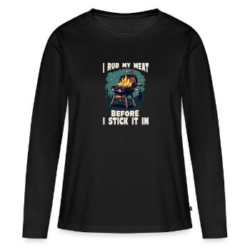 Ich Reibe Mein Fleisch Ein, Bevor Ich Es Auf Den - Frauen Premium Bio Langarmshirt - Schwarz - Vorne - Julia (174cm)