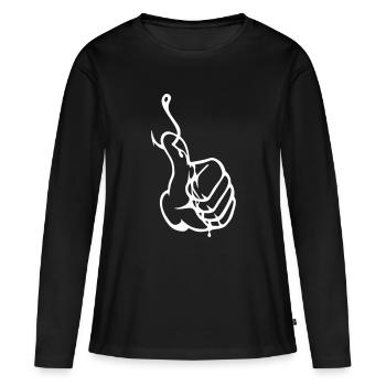 Angler’s Thumb Thumbs up Nokidding Logo - Blanc - T-shirt manches longues Premium bio Femme - noir - Devant - Julia (174cm)