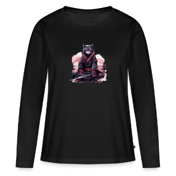 Japanische Kunst Katze Kawaii Anime - Frauen Premium Bio Langarmshirt - Schwarz - Vorne - Julia (174cm)