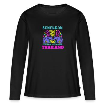 SongKran Festival Des Wassers Thailand - Frauen Premium Bio Langarmshirt - Schwarz - Vorne - Julia (174cm)