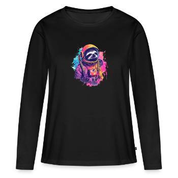 Astronaute paresseux - Un voyage dans l’espace - T-shirt manches longues Premium bio Femme - noir - Devant - Julia (174cm)