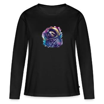 Astronaute paresseux - Un voyage dans l’espace - T-shirt manches longues Premium bio Femme - noir - Devant - Julia (174cm)