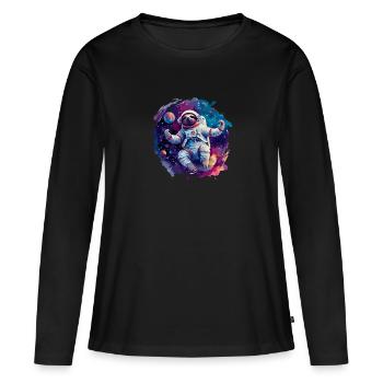 Astronaute paresseux - Un voyage dans l’espace - T-shirt manches longues Premium bio Femme - noir - Devant - Julia (174cm)