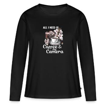 Tout ce dont j’ai besoin, c’est de café - T-shirt manches longues Premium bio Femme - noir - Devant - Julia (174cm)