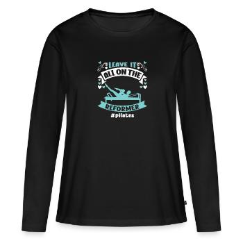 Laissez tout sur le motif Reformer Pilates - T-shirt manches longues Premium bio Femme - noir - Devant - Julia (174cm)