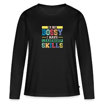 Je ne suis pas autoritaire, j’ai des compétences en leadership - T-shirt manches longues Premium bio Femme - noir - Devant - Julia (174cm)