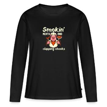 Viandes fumantes et applaudissements sur les joues Grillades BBQ - T-shirt manches longues Premium bio Femme - noir - Devant - Julia (174cm)