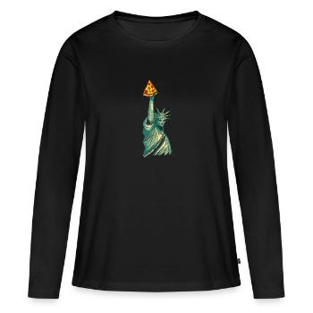 Freiheitsstatue Mit Pizza-Fackel Kunstwerk New - Frauen Premium Bio Langarmshirt - Schwarz - Vorne - Julia (174cm)