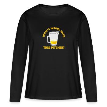 Qu’est-ce qui ne va pas avec ce pichet ? Humoristique - T-shirt manches longues Premium bio Femme - noir - Devant - Julia (174cm)