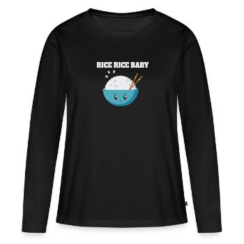 Riz Riz Bébé Mignon Bol Illustration - T-shirt manches longues Premium bio Femme - noir - Devant - Julia (174cm)