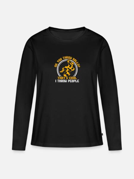 Oh You Throw Balls? I Throw People Wrestling - Frauen Premium Bio Langarmshirt - Schwarz