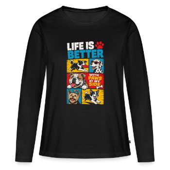 Life Is Better With Paws By My Side - Women's Premium Organic Long Sleeve Shirt - black - Front - Julia (174cm)
