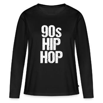 Graphique en grille audacieuse hip-hop des années 90 - T-shirt manches longues Premium bio Femme - noir - Devant - Julia (174cm)