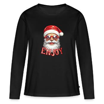 Père Noël profiter - T-shirt manches longues Premium bio Femme - noir - Devant - Julia (174cm)