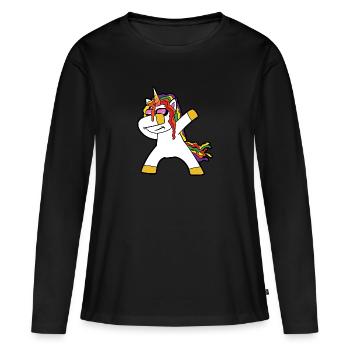 Niedliches Lustiges Cooles Einhorn Einhörner Fabel - Frauen Premium Bio Langarmshirt - Schwarz - Vorne - Julia (174cm)
