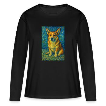 Corgi dans le tourbillon - T-shirt manches longues Premium bio Femme - noir - Devant - Julia (174cm)