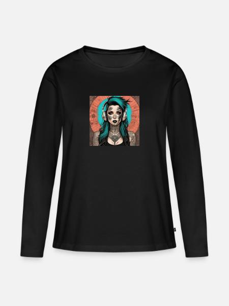 Tattoo Girl - Frauen Premium Bio Langarmshirt - Schwarz