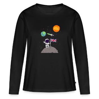 Planète Grande-Bretagne Drapeau Astronaute d’atterrissage sur la Lune - T-shirt manches longues Premium bio Femme - noir - Devant - Julia (174cm)