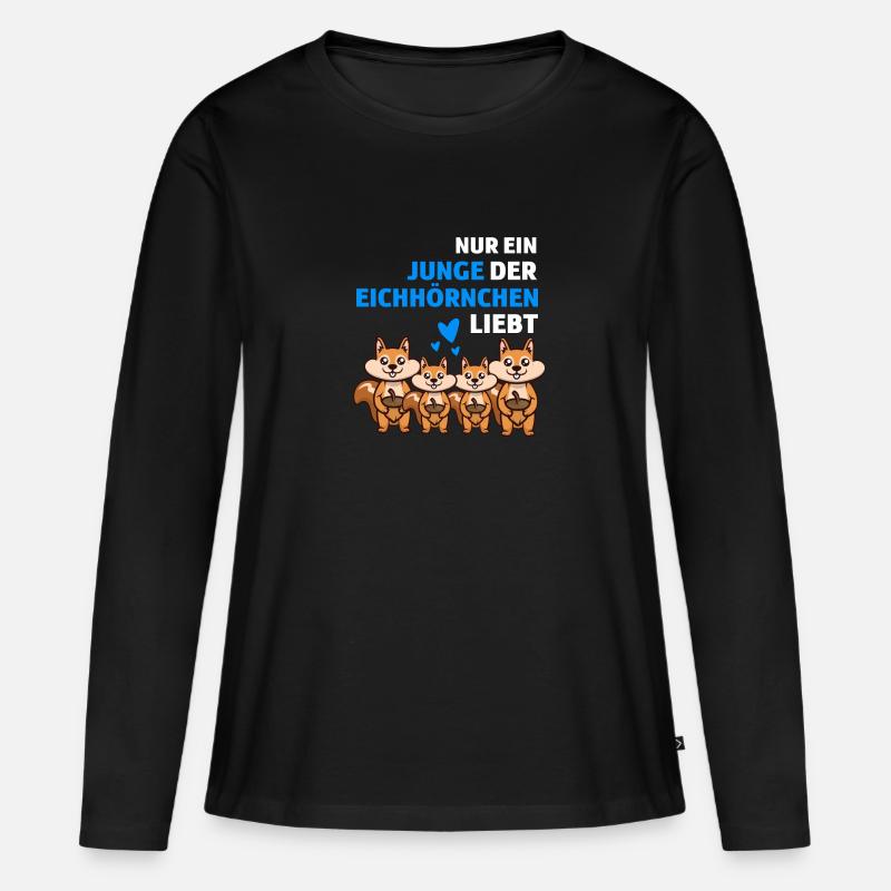 Nagetier Junge Geschenk Wald Tier Eichhörnchen - Frauen Premium Bio Langarmshirt - Schwarz