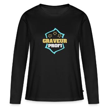 Cadeau pour graveur - T-shirt manches longues Premium bio Femme - noir - Devant - Julia (174cm)