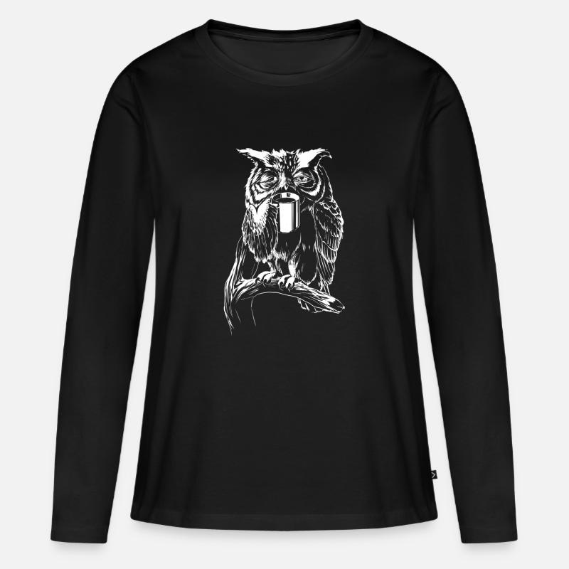 Kaffee- Eule - Frauen Premium Bio Langarmshirt - Schwarz