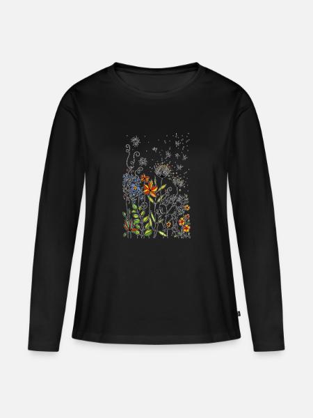 Bunte Blumen - Frauen Premium Bio Langarmshirt - Schwarz