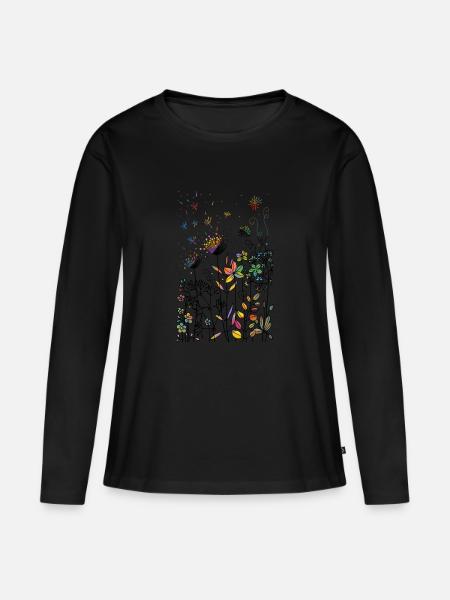 Blumen - Frauen Premium Bio Langarmshirt - Schwarz